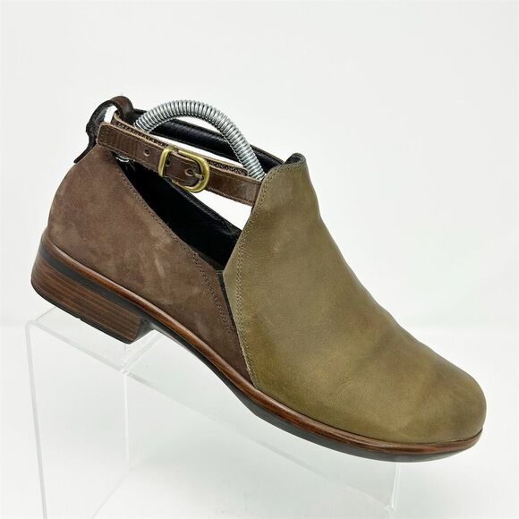 NAOT Kamsin Brown & Olive Green Leather Heeled Ankle Boots Size 41 Casual - Picture 1 of 14